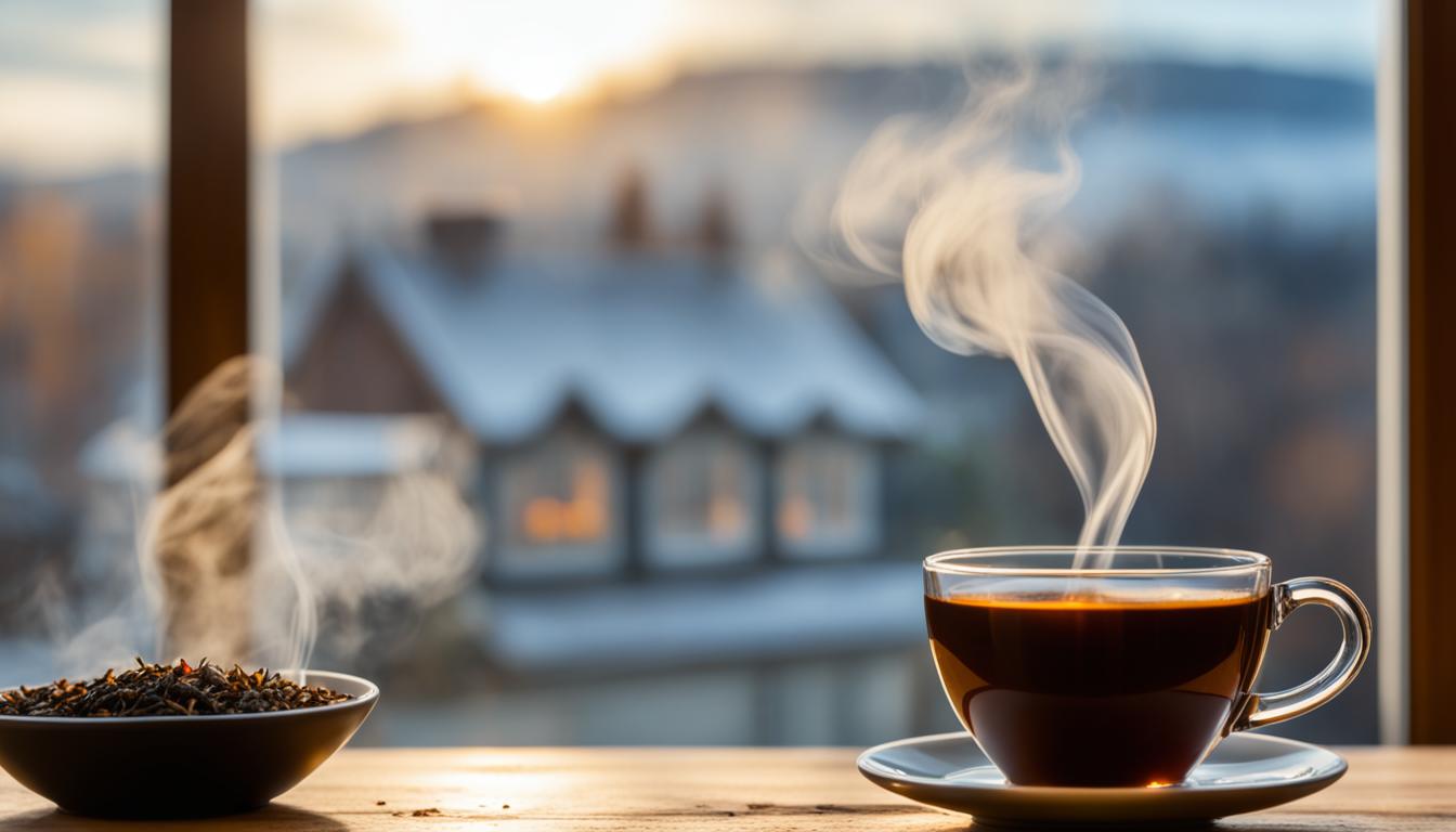 Freshly brewed English Breakfast Tea personally placed in front of a window ledge.