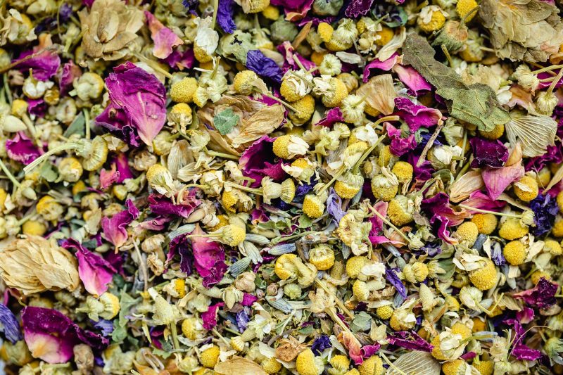 A mixture of flowers and top quality herbs used to represent Chamomile tea.