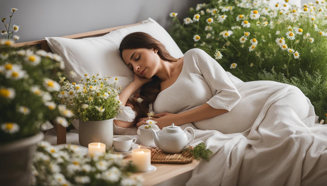 A woman sleeping during pregnancy, showing how the quality and taste of Chamomile tea is recommended to help a pregnant woman sleep.