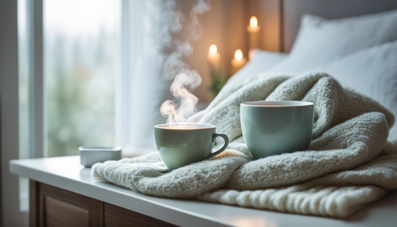 Two mugs representing sleep tea which is recommended to solve insomnia and aid relaxation.